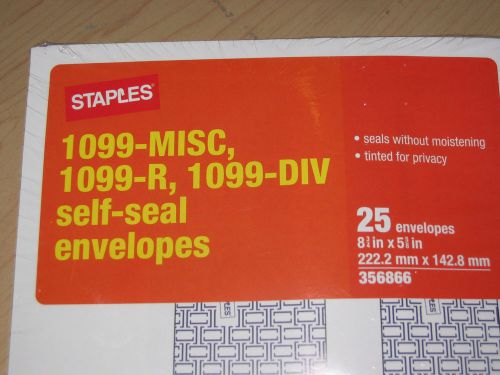 NIP Staples 1099 Misc/R/DIV Self Sealing Privacy Envelopes Pkg of 25