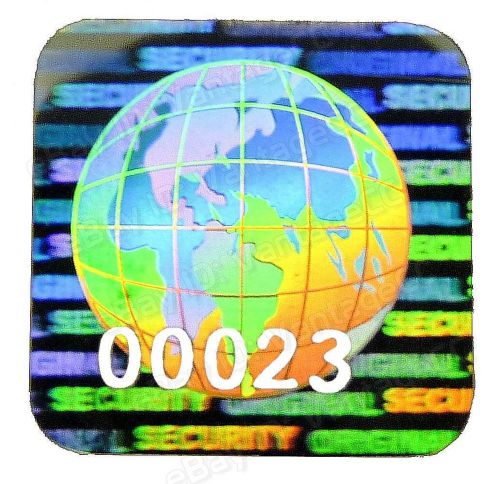 1008x 15mm GLOBE Hologram Stickers NUMBERED, Square Labels, Warranty,Tamperproof