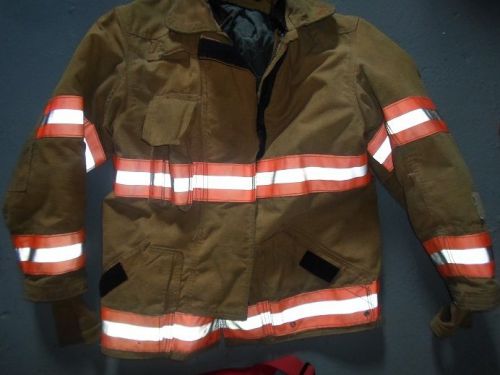 firefighter turnout bunker gear coat tan R/O triple trim