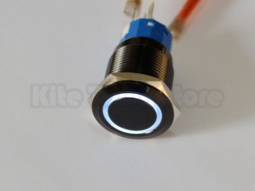 19mm 12V Black Metal Push Button Switch w/ Annular WHITE LED Indicator Latching
