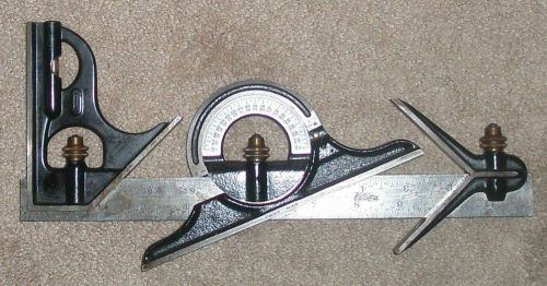 Vintage 4-piece combination square - 3 starrett heads on lufkin 4r blade for sale