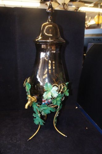 Glass Wine Dispenser Spout with Metal Grapevine Grape and Leaf Stand Iced Tea