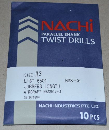 NACHI #3 HSS/COBALT DRILLS JOBBERS LENGTH-AIRCRAFT &#034;NEW&#034; 10 Pcs