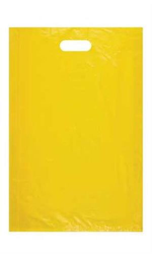 ON SALE 50  YELLOW PLASTIC SHOPPING BAGS DIECUT HANDLE 13X3X21  RETAIL PARTY