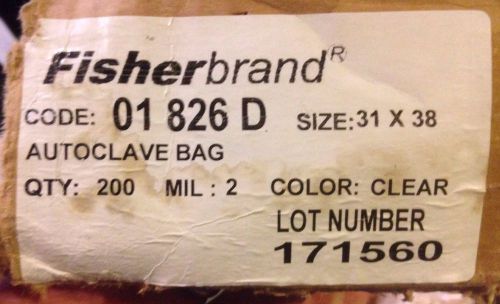 200 Fisher 31 X 38 01 826D Autoclave Biohazard Bag. 2 Mil. 01 826 D Autoclavable