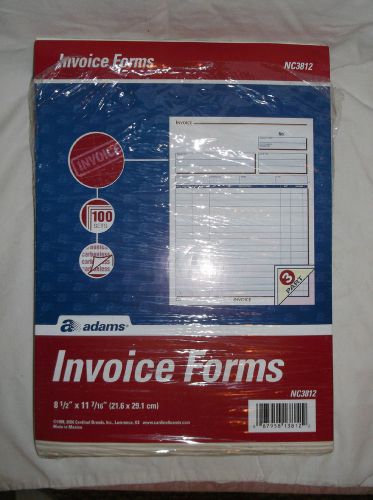 ADAMS INVOICE FORMS CARBONLESS 3 PART NC3812 ~ 8-1/2&#034; X 11-7/16&#034; ~ 87 SHEETS