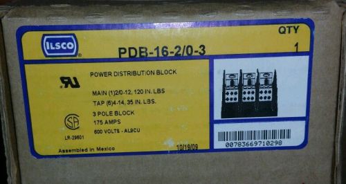 ILSCO PDB-16-2/0-3 Power Distribution Block, 3 Pole, 175A 600V