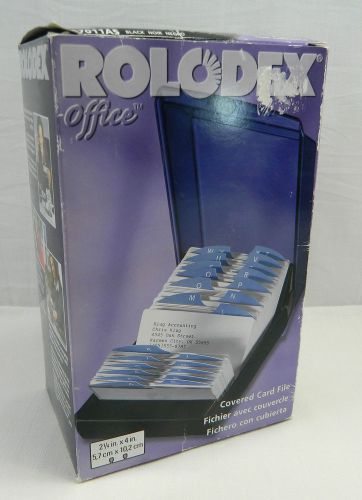 Rolodex Covered Card File Box Organizer Business Desk Phone Address Black Cards