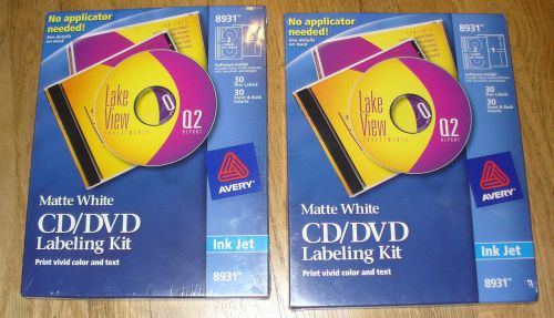 2 Boxes 30 each - AVERY INK JET 8931 MATTE WHITE CD/DVD LABELING KIT w/ software