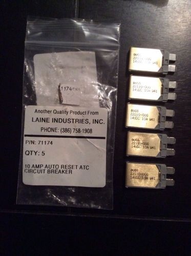 Lot Of 5, 10 Amp Atc/Ato Blade Fuse Buss 22110-000 Circuit Breaker Auto Reset