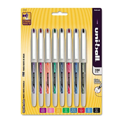 uni-ball Vision Needle Roller Ball Stick Liquid Pen Assorted Ink Fine 8 Pens New