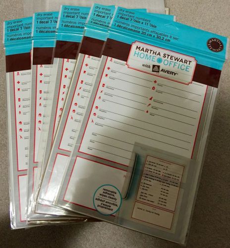 Lot of 5 Martha Stewart Avery Dry Erase Important Numbers Decal, Brand New