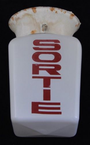 Vintage WHITE MILK GLASS RED THREE SIDED EXIT SORTIE SIGN GLOBE LIGHT w SHADE #3