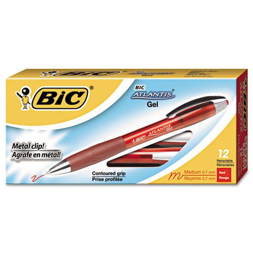 Bic Corporation Atlantis Retractable Gel Ballpoint Pen (Pack of 12) Red