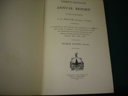 VERMONT 1907 AGRICULTURAL REPORT