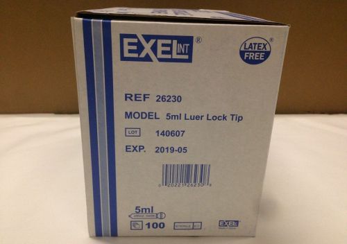 Exel Disposable Syringes ONLY, 5cc / 5ml, REF 26230, 100/Box, Exp 2019-05