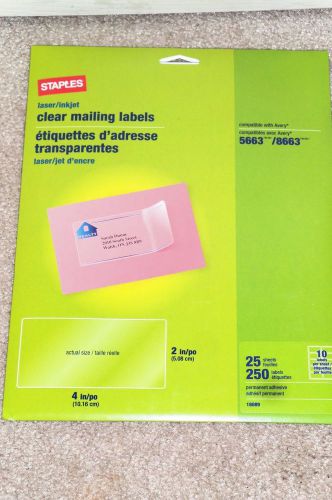 Staples Clear Inkjet/Laser Mailing Labels, 2&#034; X 4&#034;, 250/Box-