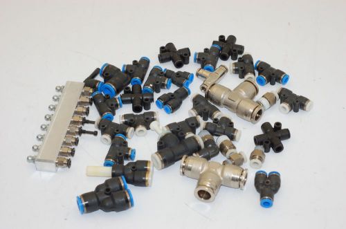 Pneumatic tube unions, tees, crosses, manifold, 1/4&#034;-1/2&#034; tube - lot of 30 for sale