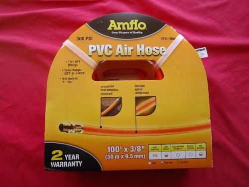 New! amflo 3/8 x 100&#039; pvc air hose 1/4 npt fittings 300 psi for sale