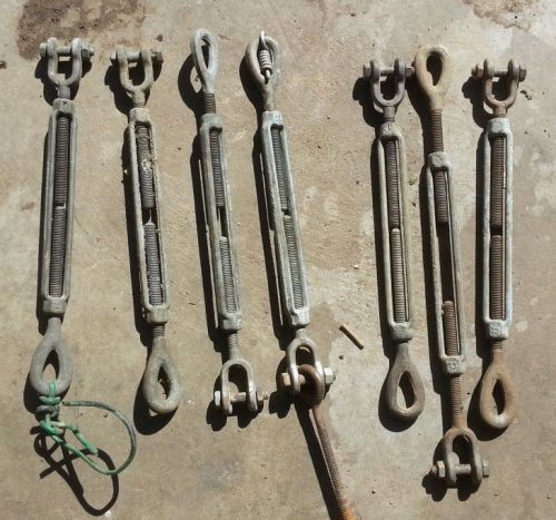 7 galvanized turnbuckles - jaw &amp; eye - 3/8&#034; x  6&#034; take up for cables / wire rope for sale