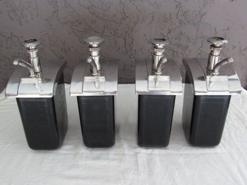 Set of 4 vintage stainless steel syrup dispensers for soda fountain for sale