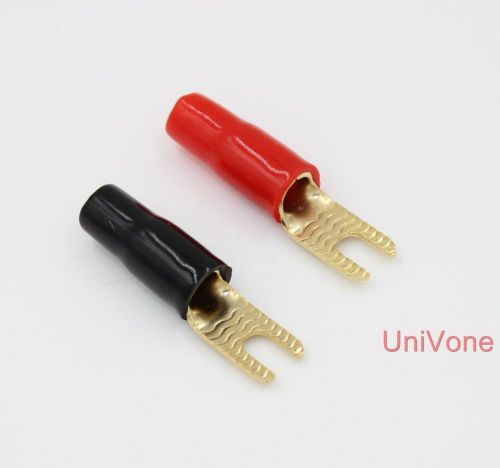 Insulated fork terminal car audio amplifier terminal 8ga red black 2 each for sale