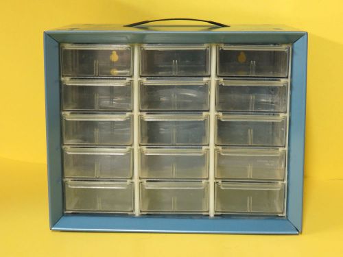 Vintage akro-mils small parts storage cabinet 15 drawer metal blue sewing crafts for sale