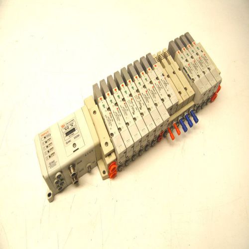 SMC EX250-SDN1 DeviceNet SI Unit w/EX250-IES Module &amp; (13) 24VDC Solenoid Valves
