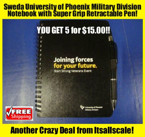 NEW Sweda University of Phoenix Hardcover Notebook &amp; Retractable Pen (Military)!