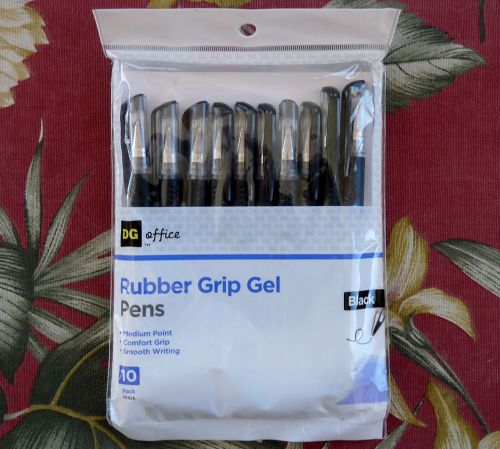 1 pk Rubber Grip Gel Pens black, medium point smooth writing DG 10 pack, comfort