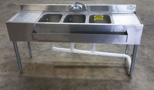 Krowne Metal (18-53C) - 60&#034; Three-Compartment Bar Sink - 1800 Series