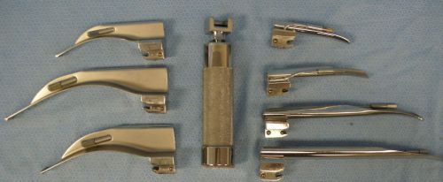 Rusch laryngoscope handle and 7 assorted rusch blades for sale