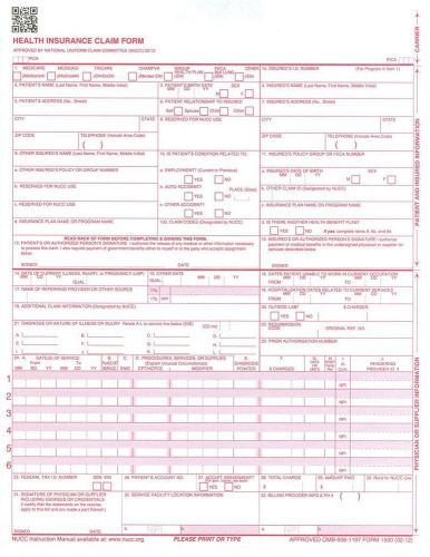 NEW CMS 1500 HCFA Health Insurance Claim Forms (Version 02/12) 500 Forms