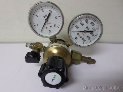 Used linde brass regulator with gauges, 0-30 and 0-4000 psi, tsa-15-350 for sale