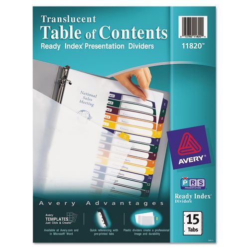 Ready Index Table/Contents Dividers, 15-Tab, Letter, Assorted, 15/Set