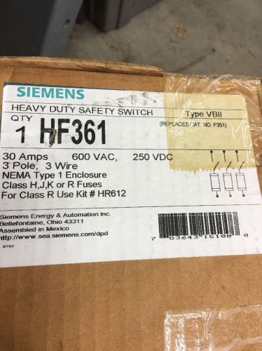 *** NEW Siemens HF361 30A 3P +600V SAFETY SWITCH FUSIBLE DISCONNECT ***