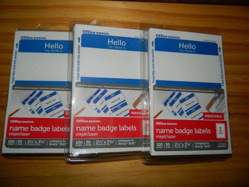 300 office depot blue hello name badge tags id labels laser ink jet print write for sale
