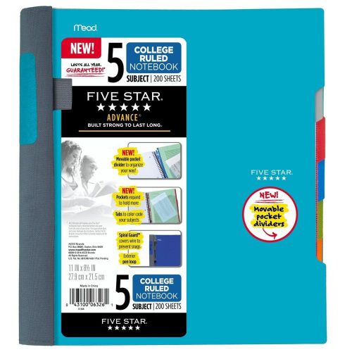 Five star advance spiral notebook-standard size 5 subject college ruled 8.5 x... for sale