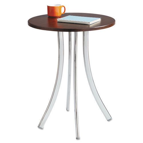 Safco Decori Wood Side Table, Round, 25-3/4&#034; Dia., 25-3/4&#034; High, Mahogany/Silver