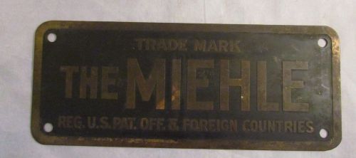 Vintage Antique &#034;THE MIEHLE&#034; Printing Press BRASS  Name Plate 9 1/4 x 3 3/4&#034;
