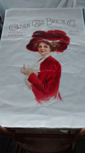 Vintage 1899(litho): golden gate brick co./lady victoria in red hat.&amp; frock for sale