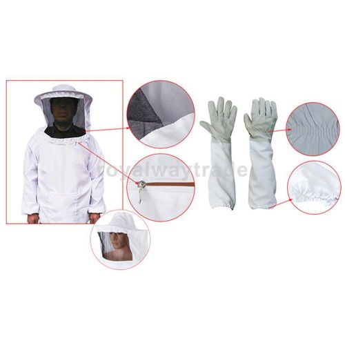 Professional Beekeeping Jacket Veil/Beekeeping Gloves + Vented Long Sleeves