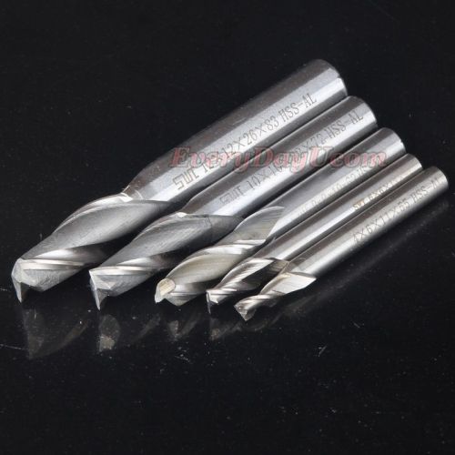 5 size set hss cnc straight shank 2 flute tools end mill milling cutter bit #gt2 for sale