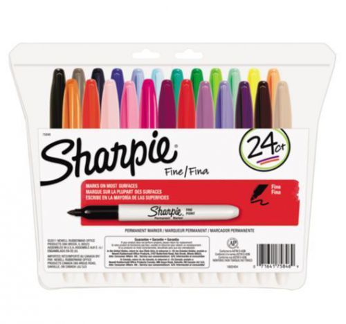 Sharpie Waterproof Permanent Markers Durable Fine Point Assorted Colors 24ct NEW