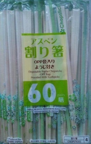 Daiso japan disposable poplar chopsticks (bag of 60 pairs) (clear sleeve) for sale