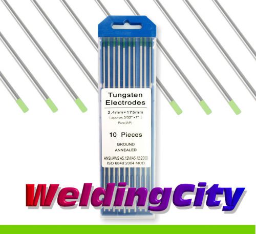 Weldingcity tungsten tig welding electrodes wp 3/32&#034; x 7&#034; pure green tip | 10-pk for sale