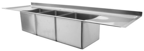 3 comp drop-in s/s sink 12&#034; x 12&#034; x 12&#034;d w/ 13-1/2&#034; right and left drain boards for sale