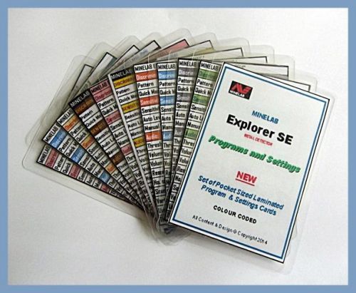 Minelab Explorer SE - Metal Detector Program Cards - Laminated Pocket Size NEW