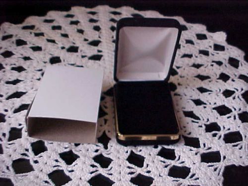 Necklace Gift Box Black Velvet Gold Color Banding Hinged For Smaller Necklaces