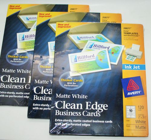 Avery Matte White Clean Edge Business Cards 3 Packs 120 Cards Each 2&#034; X 3 1/2&#034;